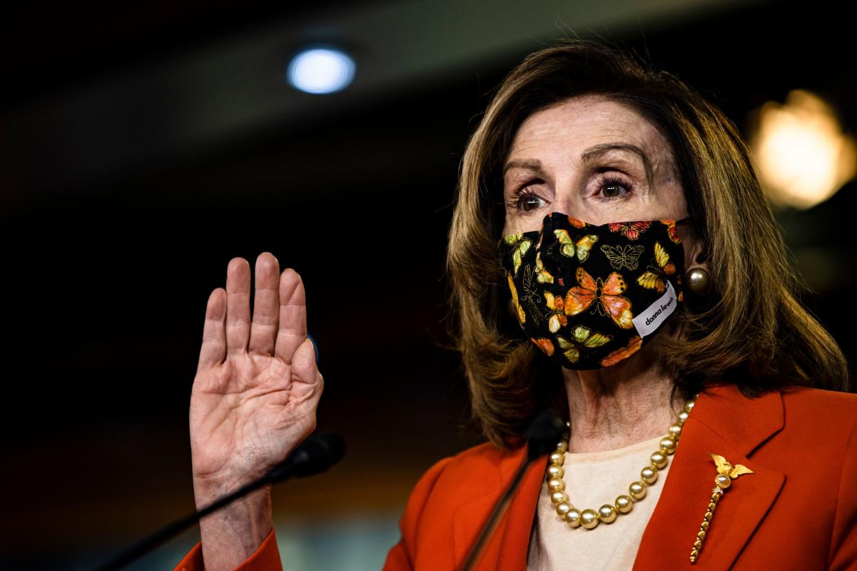 Speaker of the House Nancy Pelosi at a press conference on Jan. 15, 2021. 