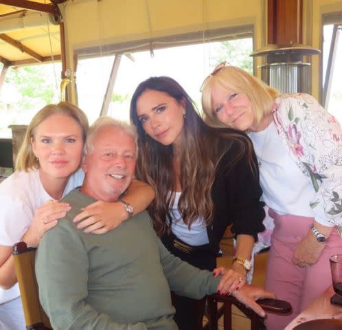 <p>Victoria Beckham Instagram</p> Victoria Beckham with her parents Jackie and Anthony Adams, and sister Louise Adams.