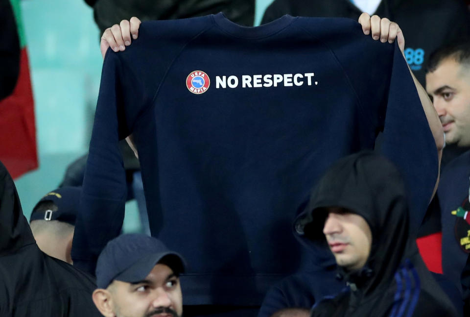 A Bulgarian fan during the match between Belarus and England.