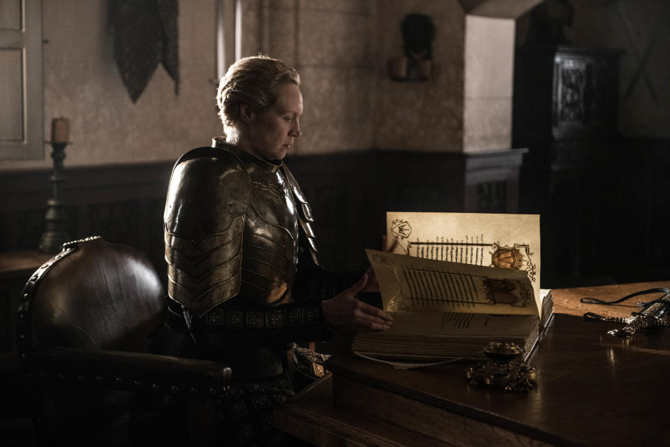 Gwendoline Christie as Brienne of Tarth in the series finale of <i>Game of Thrones</i>.