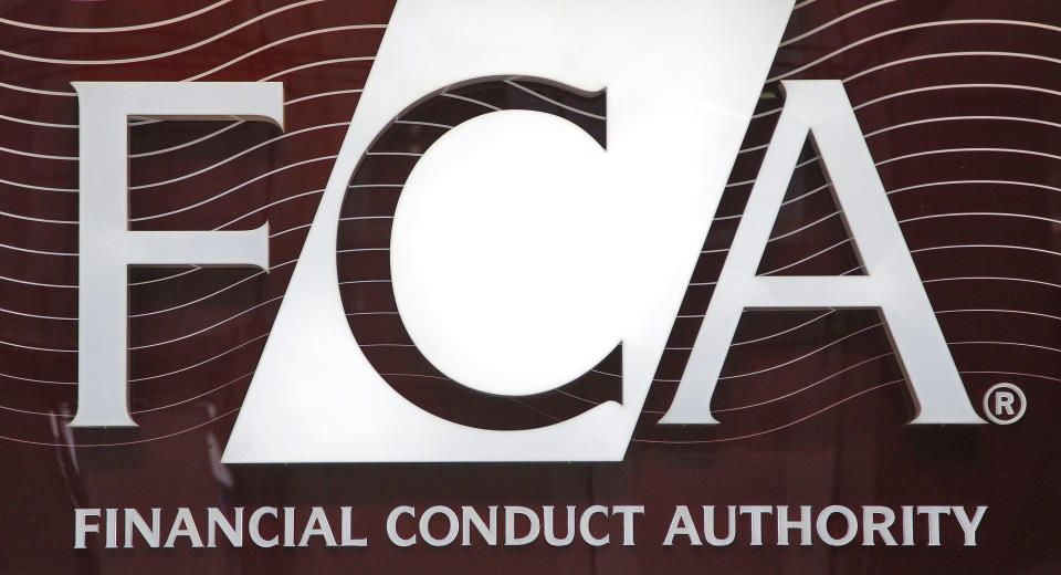 The logo of the new Financial Conduct Authority (FCA) is seen at the agency's headquarters in the Canary Wharf business district of London April 1, 2013. The Financial Services Authority (FSA) has been scrapped from April 1 amid reforms to fix a supervisory system criticised for failing to spot the financial crisis coming, forcing Britain to bail out banks. Two new bodies will replace it - the FCA and the Prudential Regulation Authority.  REUTERS/Chris Helgren (BRITAIN - Tags: BUSINESS POLITICS LOGO)