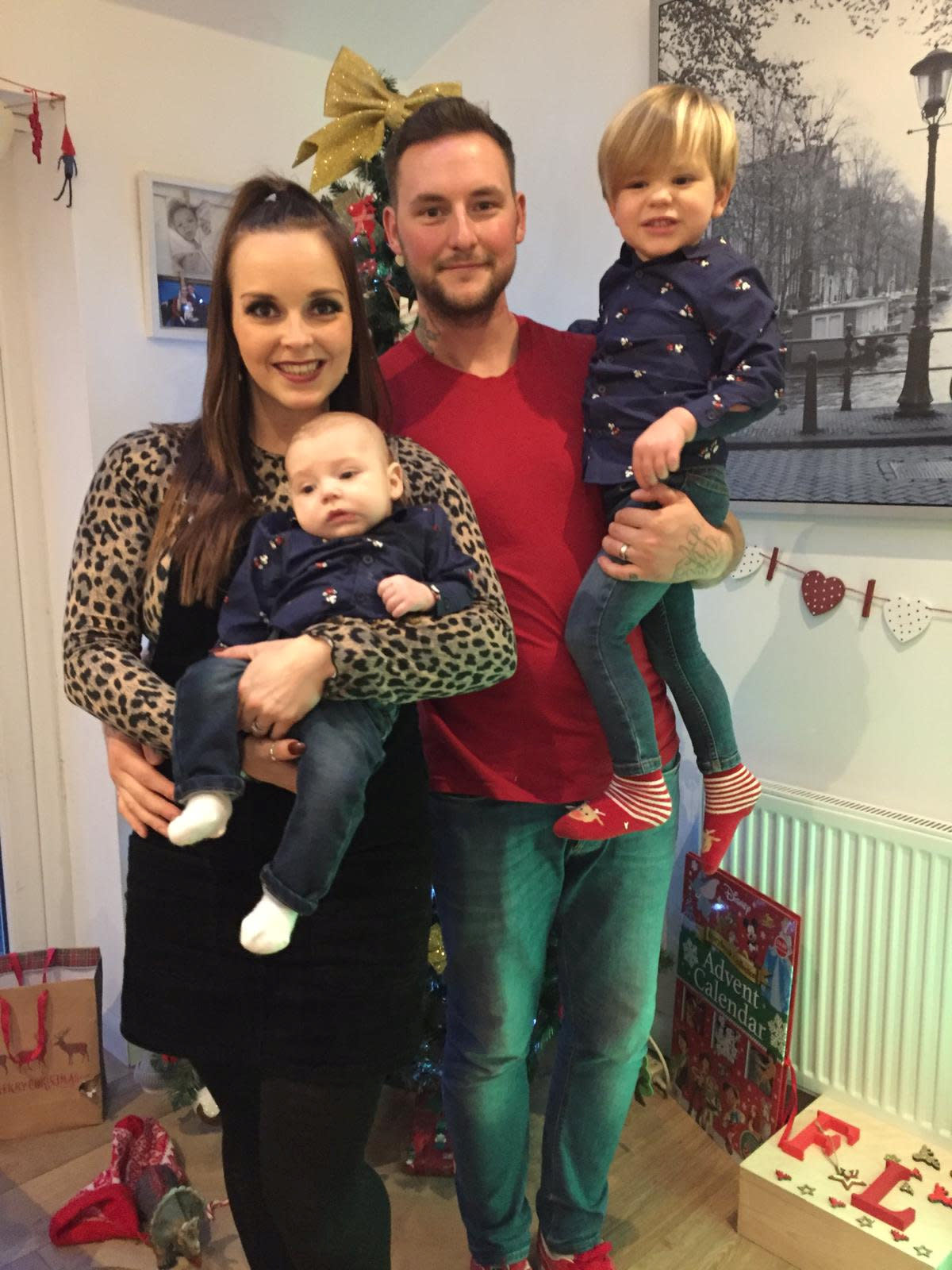 Palmer pictured pre-cancer diagnosis with her husband and children. (SWNS)