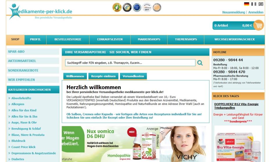 <p>Besonders zufrieden in Sachen Gesundheit sind die User mit Medikamente-per-klick.de – mehr noch als mit Medpex.de. In Zeiten des Internets gewinnen Versandapotheken an immer mehr Wichtigkeit. Liegt man krank im Bett, bestellt man die benötigten Medikamente mit einem Klick und muss das Haus nicht verlassen. (Foto: Medikamente-per-klick.de) </p>