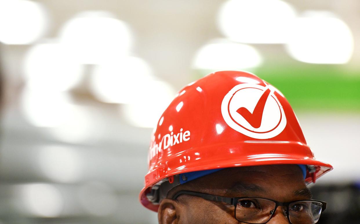 Jacksonville City Council member Reggie Gaffney sporting a hard hat with the Winn Dixie logo in January 2020.