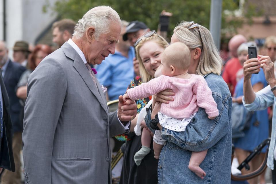 Prince Charles, Prince of Wales during a visit to the market town of Narberth on July 07, 2022 in Narberth, Wales