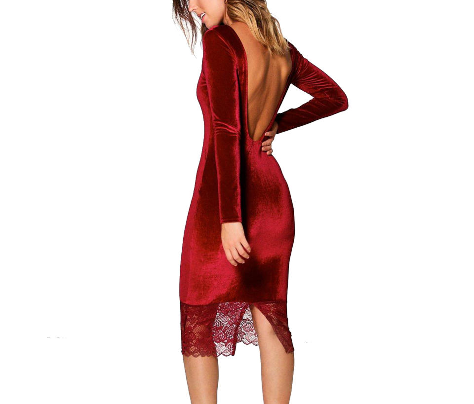 Boohoo Avianna Lace Hem Velvet Midi Dress, $35,