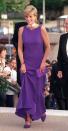 <p>The Princess wore this gorgeous purple dress by Versace to a gala dinner while on a visit to Chicago. Her clutch and shoes perfectly matched the plum shade. </p>