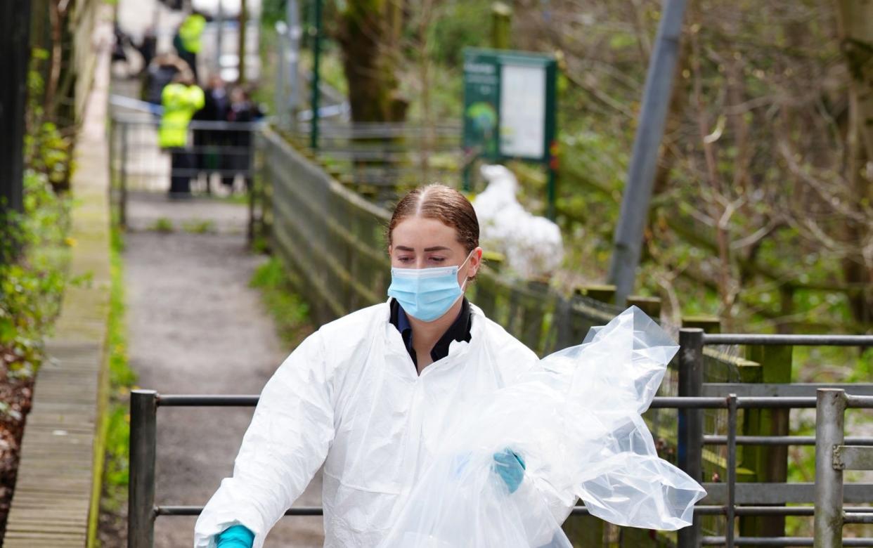 Police at the scene of the discovery at Kersal Dale Wetlands in Salford, Greater Manchester, earlier this month