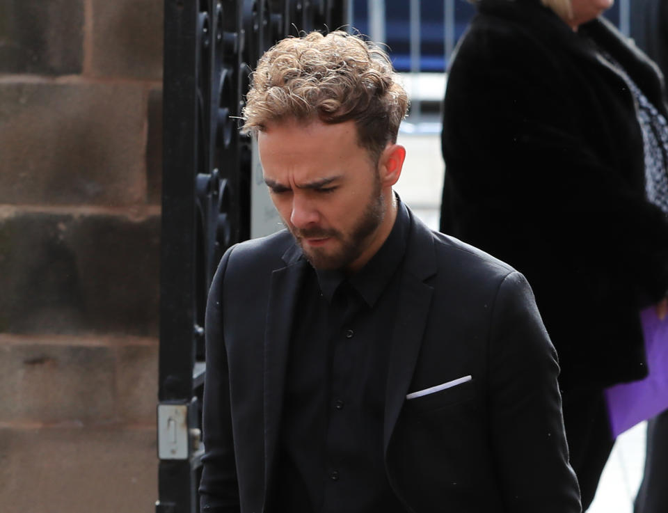 Jack P Shepherd arriving at Salford Cathedral for the funeral service of Coronation Street actress Liz Dawn. (Photo by Peter Byrne/PA Images via Getty Images)