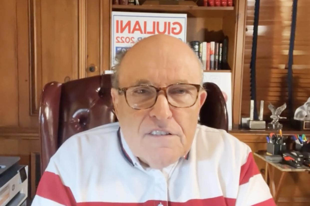 Rudy Giuliani speaks via Facebook Live to address a slapping incident during a fundraising event with his son Andrew on Sunday in Staten Island, N.Y. (Facebook)