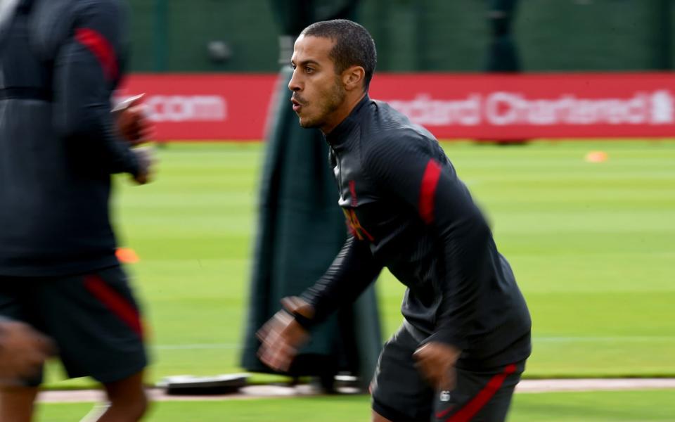 Thiago Alcantara of Liverpool during the training session at Melwood Training Ground - Getty Images