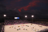 <p>TOKYO, JAPAN - AUGUST 02: Tim Price of Team New Zealand riding Vitali competes during the Eventing Jumping Team Final and Individual Qualifier on day ten of the Tokyo 2020 Olympic Gamesat Equestrian Park on August 02, 2021 in Tokyo, Japan. (Photo by Julian Finney/Getty Images)</p> 