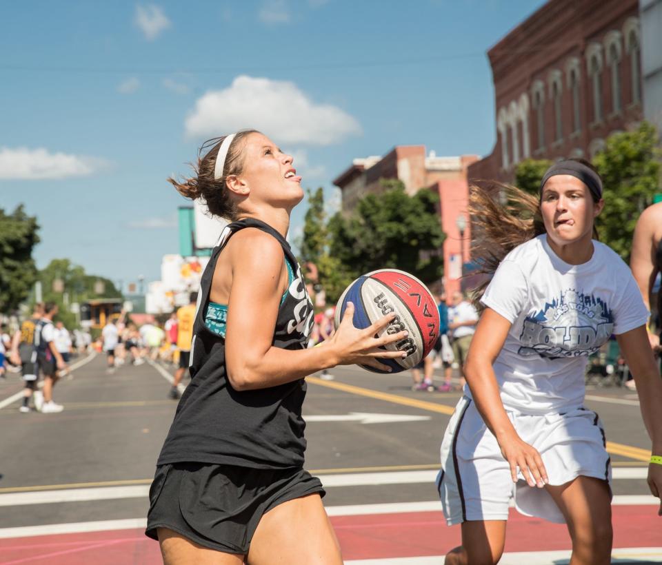 Danielle Richardson goes in for a layup during a past Gus Macker event in downtown Hornell.