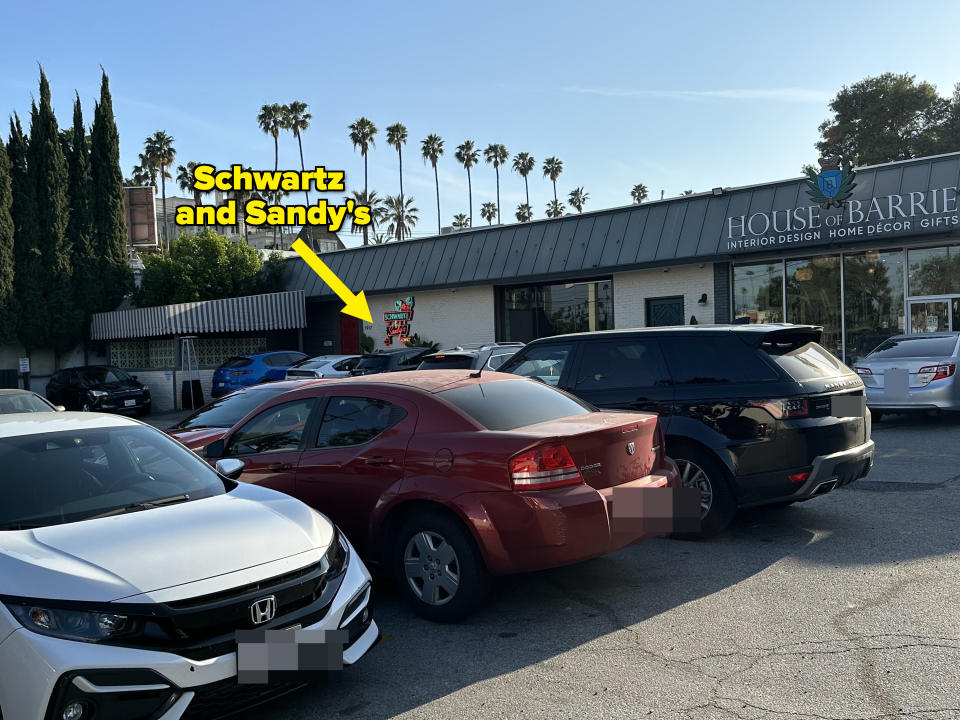 A picture of Schwartz and Sandys in a strip mall