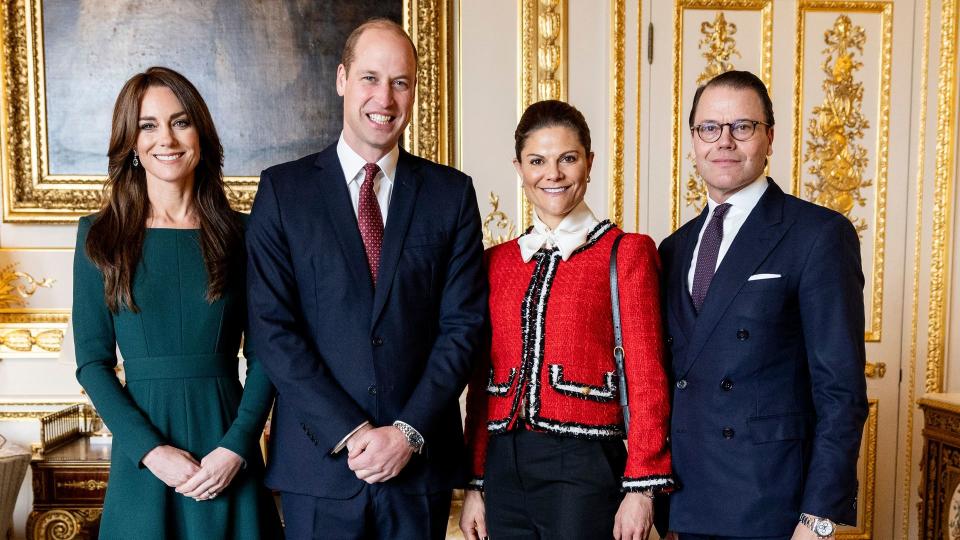 Kate and William smiling with Swedish royals