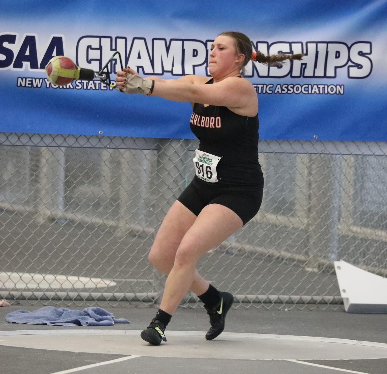 Juliana Juras from Marlboro competes in the girls weight throw at the 2024 New York State Indoor Track and Field Championships at the Ocean Breeze Athletic Complex in Staten Island, March 2, 2024.