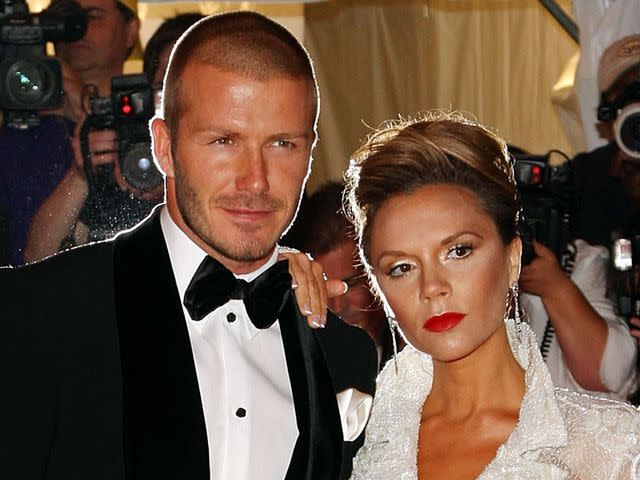 Stephen Lovekin/Getty David and Victoria Beckham arrive at the Metropolitan Museum of Art Costume Institute Gala on May 5, 2008, in New York City.