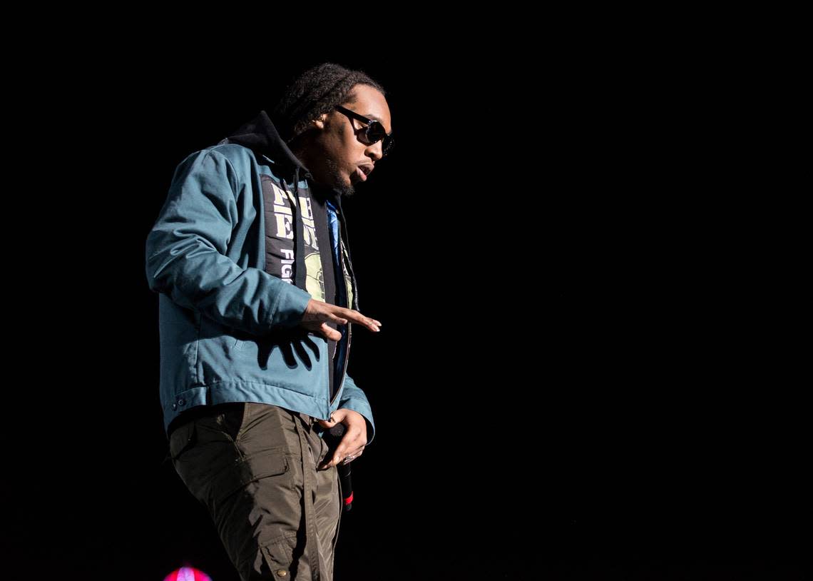 Rapper, Takeoff, of the Migos, performs at Astroworld Festival on November 9, 2019 in Houston, TX. The rapper was attending a birthday party at a bowling alley in Downtown Houston when he was killed in the early morning hours of November 1, 2022. (Photo by Jennifer Lake/SIPA USA)(Sipa via AP Images)