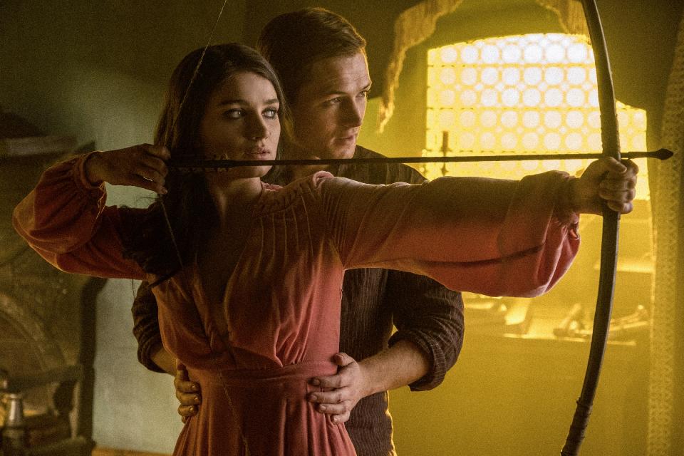 Eve Hewson and Taron Egerton in <i>Robin Hood</i> (Lionsgate)