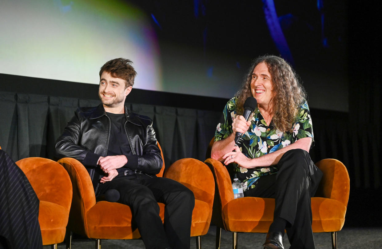 Weird Al Yankovic co-wrote the movie and provides the singing voice for Daniel Radcliffe's take on him. (Getty/The Roku Channel)