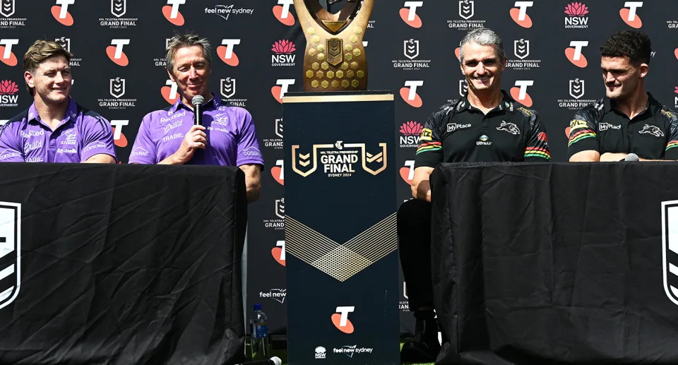 Craig Bellamy and Ivan Cleary at the NRL grand final press conference.