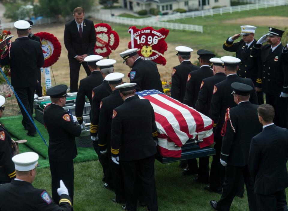 Firefighter Matthew Burchett is laid to rest at East Lawn Memorial Hills (AP)