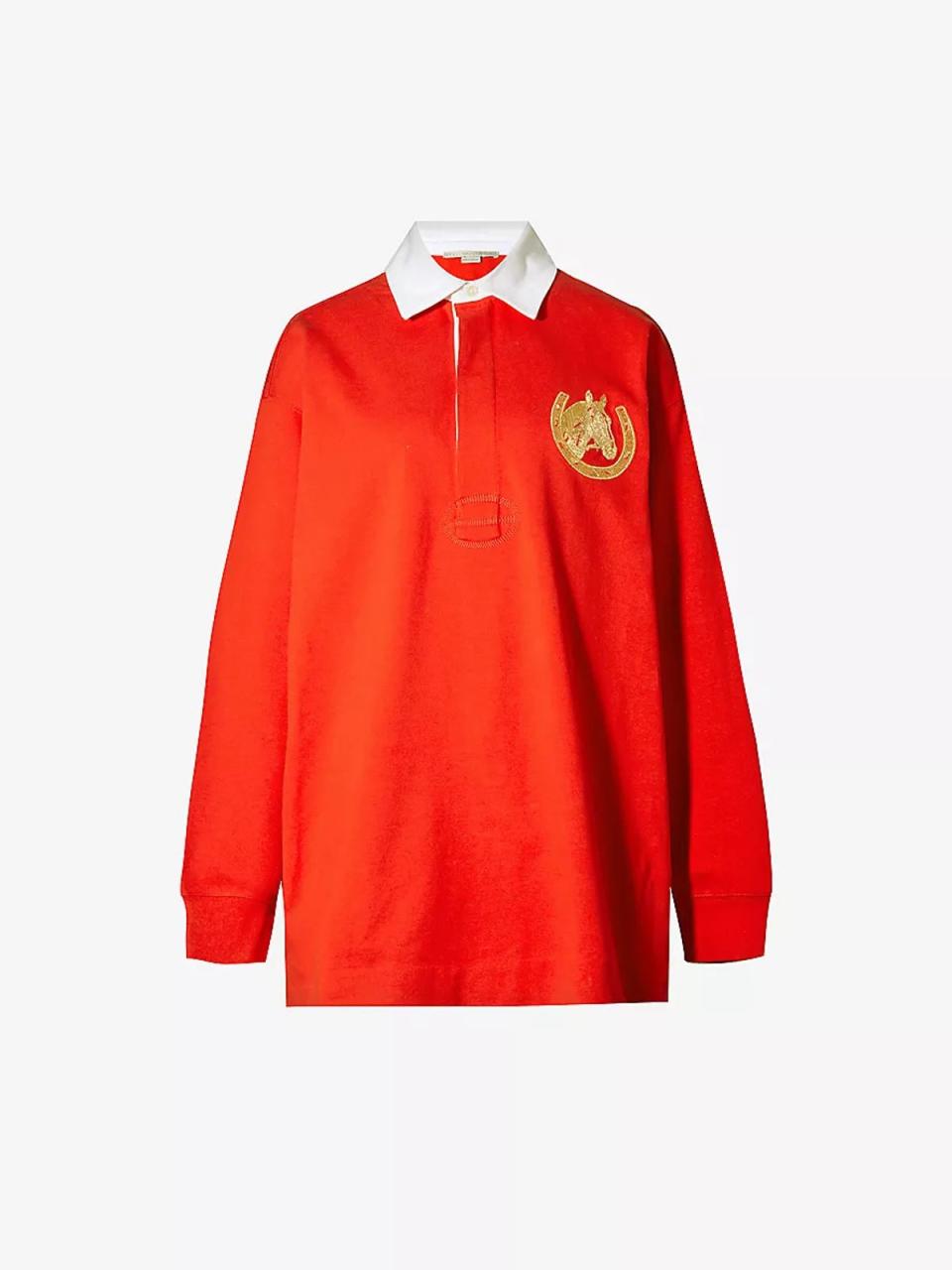 Metallic embroidered cotton polo shirt, £650, Stella McCartney selfridges.com (Stella McCartney)