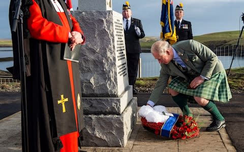 Prince Charles lays a wreath at the Iolaire War Memorial on the Isle of Lewis on January 1 this year to mark 100 years since the disaster - Credit: Lenny Warren/PA