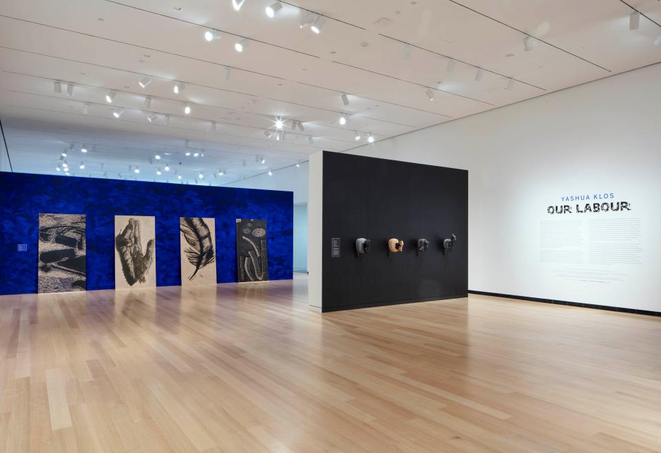 Installation views of the exhibition "Yashua Klos: Our Labour" (February 12 – June 12, 2022) at the Wellin Museum of Art at Hamilton College.