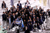 <p>TOKYO, JAPAN - JULY 23: Team Argentina pose for a photo during the Opening Ceremony of the Tokyo 2020 Olympic Games at Olympic Stadium on July 23, 2021 in Tokyo, Japan. (Photo by Patrick Smith/Getty Images)</p> 