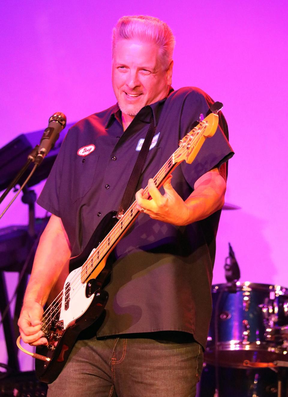 Brian Hulten plays bass as The Rathbones reunite for a special concert at xBk Live, 1159 24th St. in Des Moines, on Friday, Oct. 27, to celebrate their 2023 induction into the Iowa Rock ‘n Roll Hall of Fame.