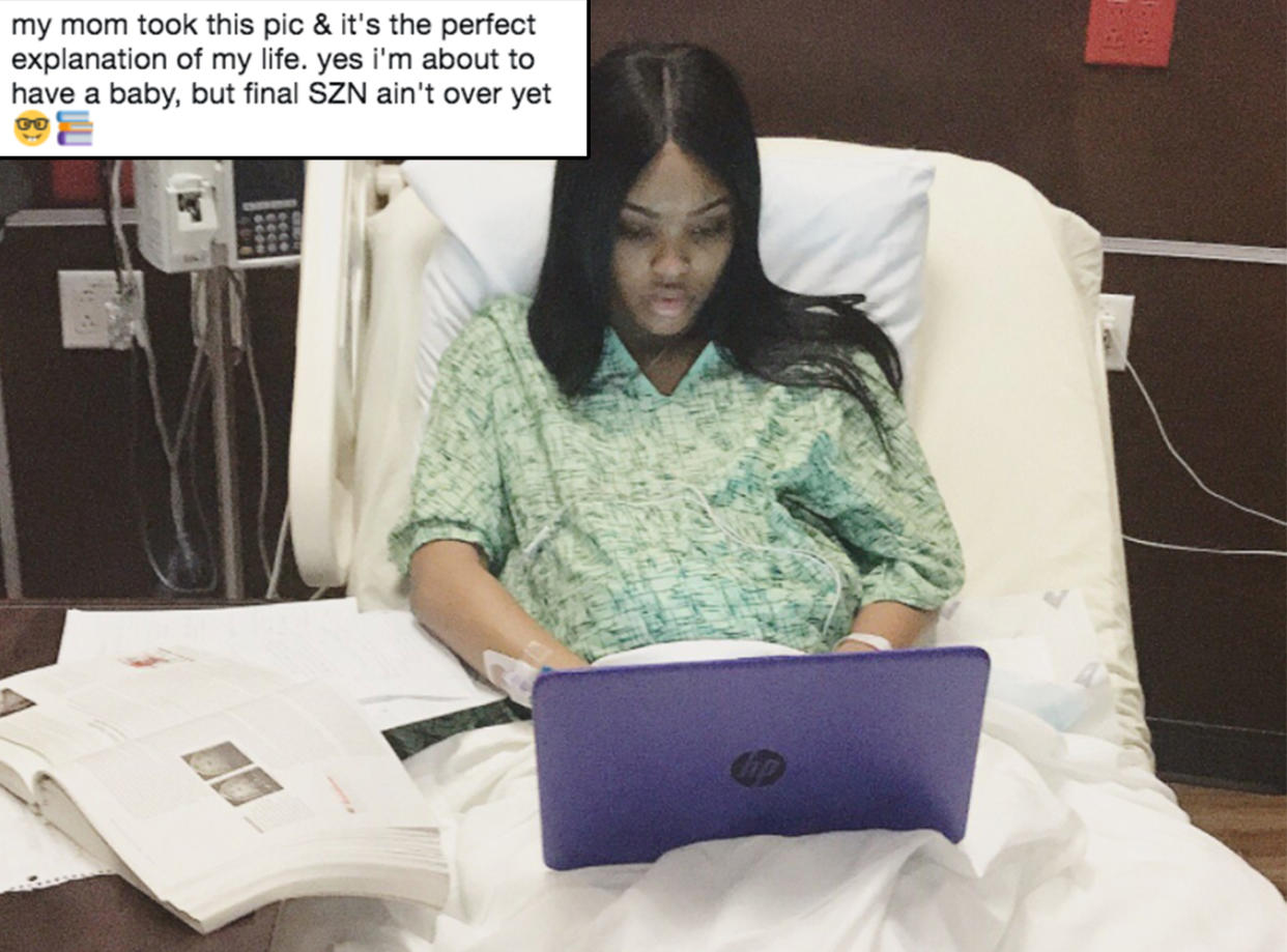 Nayzia Thomas spent the moments before her baby was born finishing her finals. (Photo: Twitter/@naydxll)