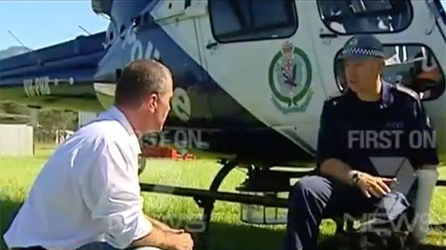 Rovert Ovadia interviewed Officer Warburton four years ago during the hunt for Malcolm Naden. Photo: 7 News