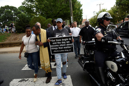 Participants of "Charlottesville to D.C: The March to Confront White Supremacy" begin a ten-day trek to the nation's capital from Charlottesville, Virginia, U.S. August 28, 2017. REUTERS/Sait Serkan Gurbuz