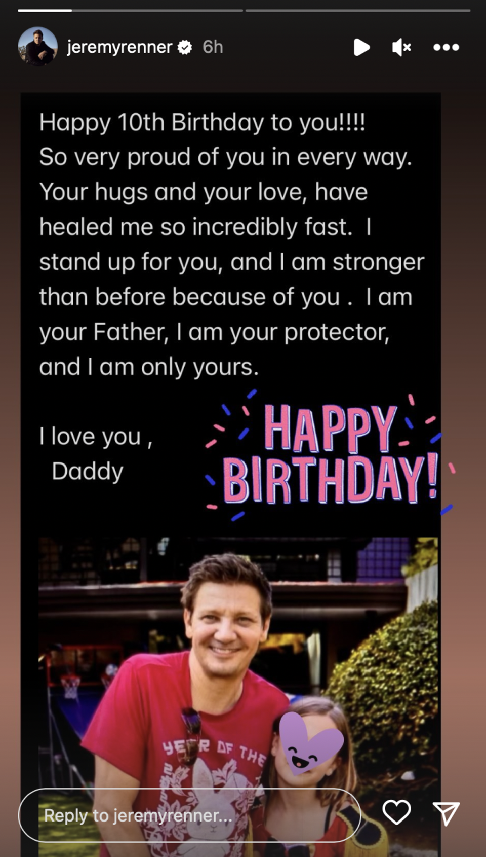 Jeremy Renner says daughter Ava ‘healed him’ in birthday tribute (Instagram / Jeremy Renner)