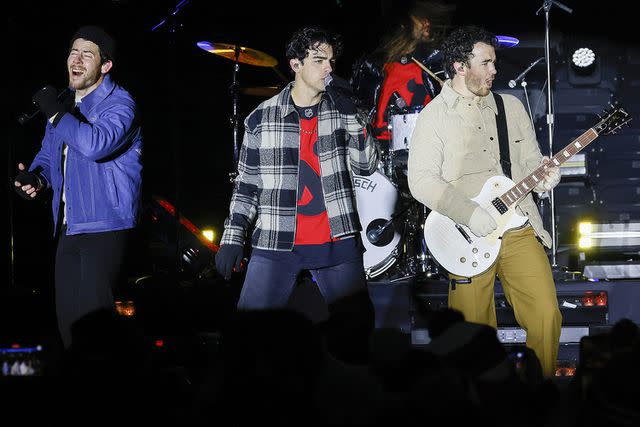 <p>Bruce Bennett/Getty</p> Jonas Brothers perform in New Jersey on February 17, 2024