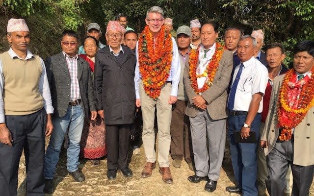 Richard Morris, centre, in Nepal - Richard Morris