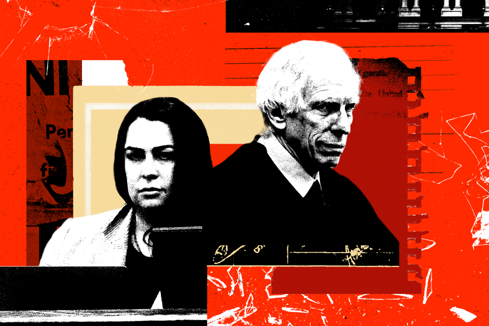 Photo illustration including law clerk Allison Greenfield and Judge Arthur Engoron