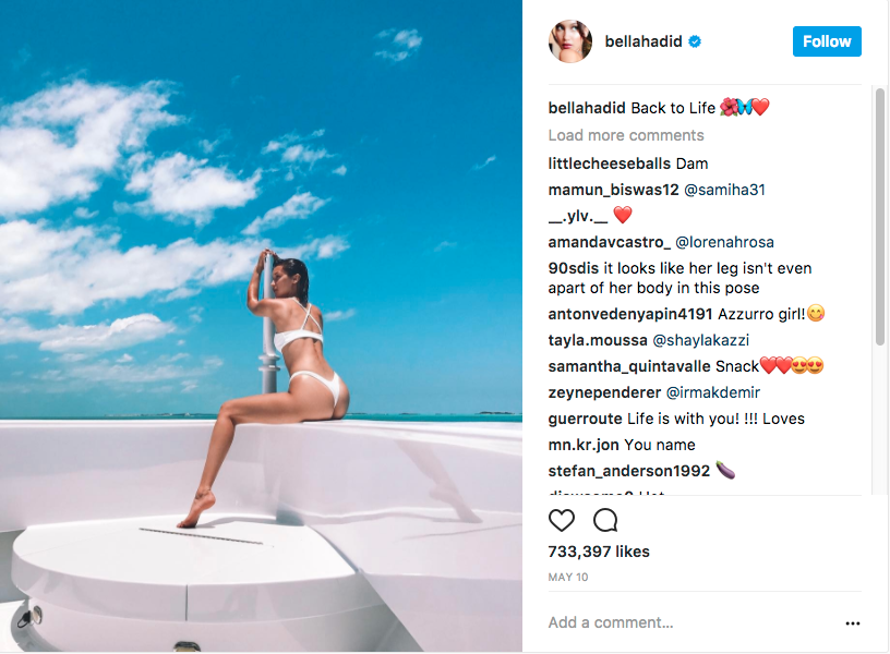 Bella Hadid posts a photo in a bikini online. Photo: Instagram