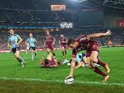 The Maroons bring the margin back to eight points when Greg Inglis sent Darius Boyd over in the second half.