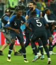 <p>Paul Pogba and Samuel Umtiti celebrate after France beat Belgium 1-0 </p>