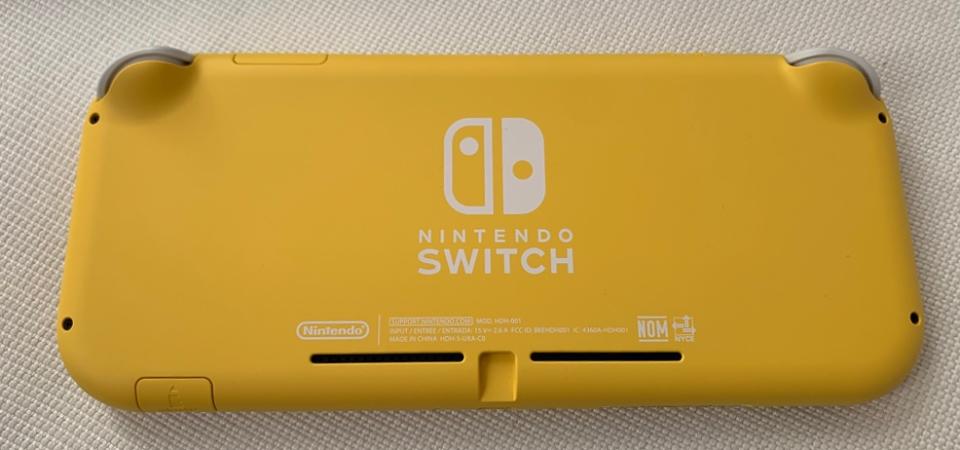 The rear of the Nintendo Switch Lite. Notice that it lacks a kickstand unlike the standard Switch. (Image: Howley)