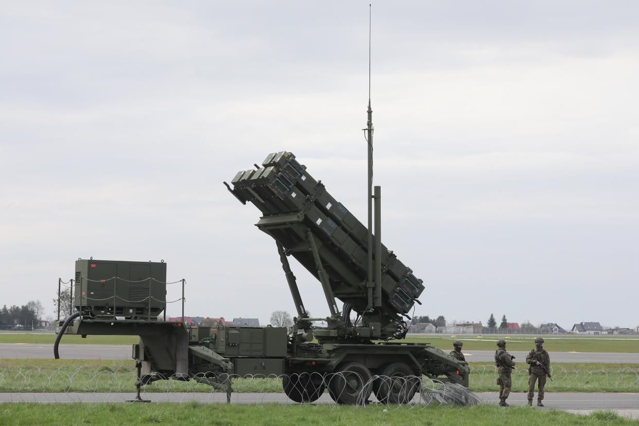 Patriot missile system in Warsaw earlier today (EPA)