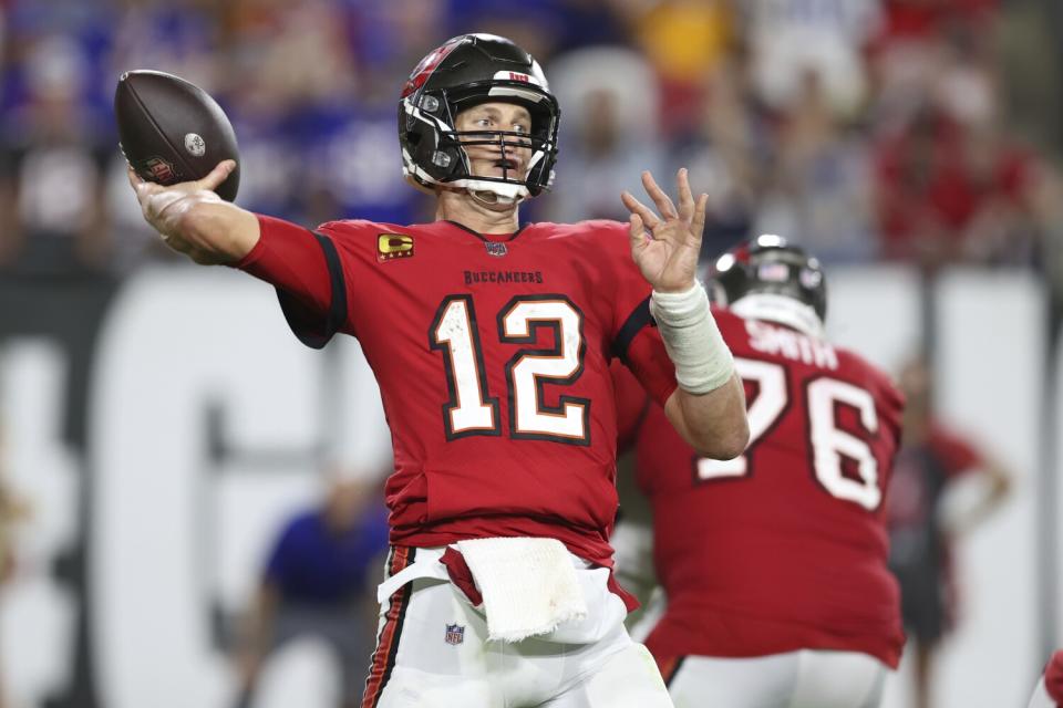 Tampa Bay Buccaneers quarterback Tom Brady passes against the Buffalo Bills on Sunday.