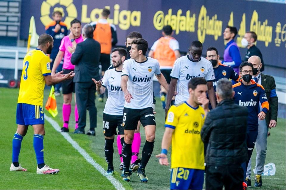 <p>Valencia players walk off in protest</p> (Valencia CF/Twitter)