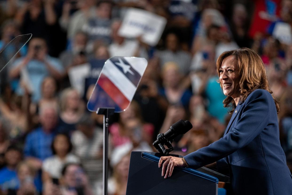 <span>Kamala Harris campaigns in West Allis, Wisconsin, on 23 July 2024.</span><span>Photograph: Jim Vondruska/Getty Images</span>