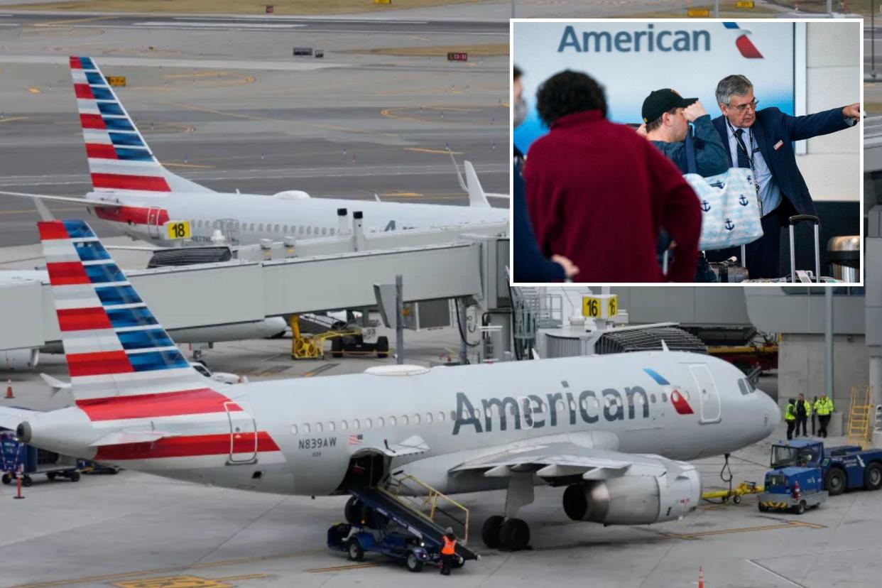 American Airlines plane and ticket agent