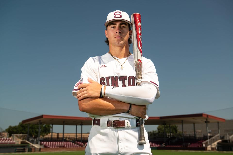 Sinton's Blake Mitchell, 18, at the high school on June 18, 2023, in Sinton, Texas. Mitchell is the 2023 All-South Texas Baseball MVP.