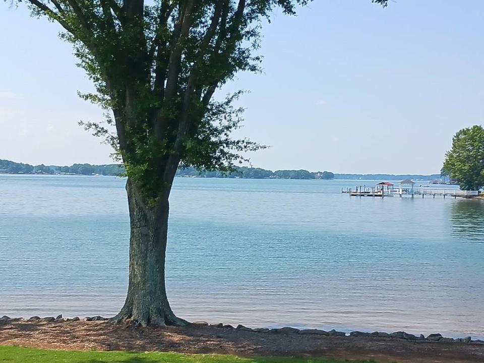 The Catawba Queen and Lady of the Lake dinner cruise boats are anchored somewhere way out in Lake Norman and are not visible from this area of the lake at Stutts Marina in Mooresville, a worker at the marina said Tuesday, June 27, 2023.  