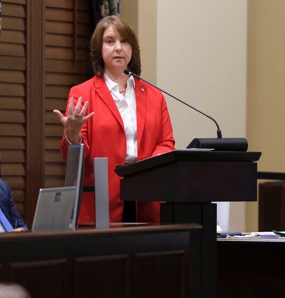 Sen. Mary Boren speaks at the state Capitol on Nov. 19, 2021.